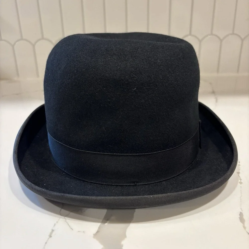 Vintage Adam Hats Black Fur Felt Derby Bowler Premier Aqua Shed‎ Hat Men's M USA